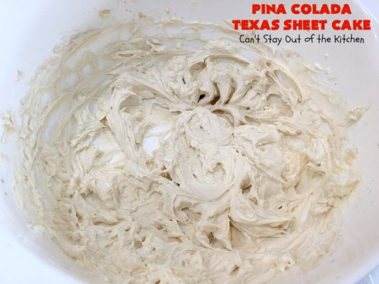 Pina Colada Texas Sheet Cake | Can't Stay Out of the Kitchen | This fantastic #cake is filled with #Pineapple & #coconut for fantastic #PinaColada flavors. The #CreamCheese icing is to die for! It's easy to make & terrific for a #holiday #dessert like #Christmas. #HolidayDessert #PineappleDessert #PinaColadaDessert #TexasSheetCake #PinaColadaTexasSheetCake