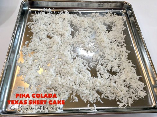 Pina Colada Texas Sheet Cake | Can't Stay Out of the Kitchen | This fantastic #cake is filled with #Pineapple & #coconut for fantastic #PinaColada flavors. The #CreamCheese icing is to die for! It's easy to make & terrific for a #holiday #dessert like #Christmas. #HolidayDessert #PineappleDessert #PinaColadaDessert #TexasSheetCake #PinaColadaTexasSheetCake