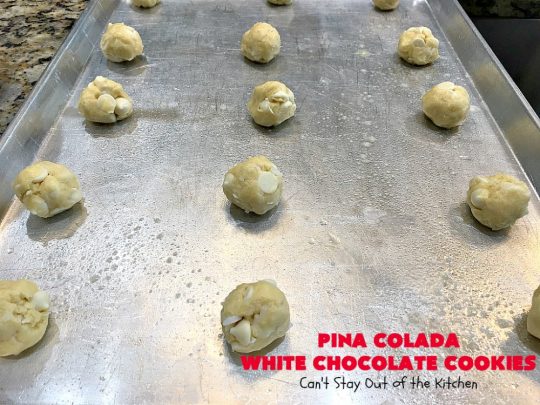 Pina Colada White Chocolate Cookies | Can't Stay Out of the Kitchen | this quick & easy 5-ingredient #cookie is crazy good! You can have #dessert made in about 30 minutes with this simple #recipe. If you enjoy the flavor of #PinaColadas you'll love these cookies. #Pineapple #Coconut #WhiteChocolateChips #chocolate #PinaColada #PinaColadaWhiteChocolateCookies #PinaColadaDessert #ChocolateDessert #PineappleDessert #tailgating