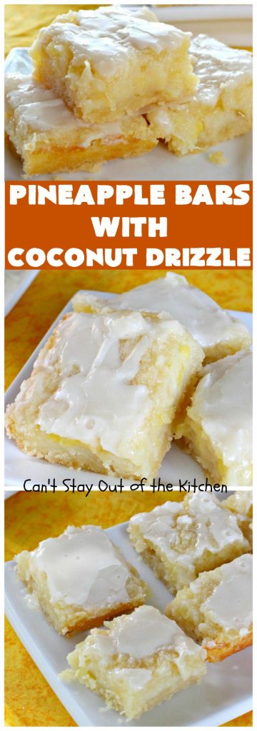 Pineapple Bars with Coconut Drizzle | these spectacular #dessert bars will have you absolutely drooling! They are heavenly and mouthwatering with a crust layer, #pineapple layer, #streusel layer & a #coconut glaze over top. Perfect for #holidays like #Easter or #MothersDay. #PineappleDessert #HolidayDessert #EasterDessert #MothersDayDessert #cookie #brownie #PineappleCookies #PinaColada #PinaColadaDessert