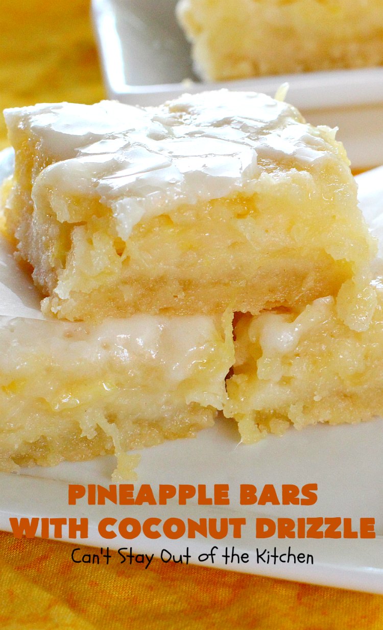 Pineapple Bars with Coconut Drizzle | these spectacular #dessert bars will have you absolutely drooling! They are heavenly and mouthwatering with a crust layer, #pineapple layer, #streusel layer & a #coconut glaze over top. Perfect for #holidays like #Easter or #MothersDay. #PineappleDessert #HolidayDessert #EasterDessert #MothersDayDessert #cookie #brownie #PineappleCookies #PinaColada #PinaColadaDessert