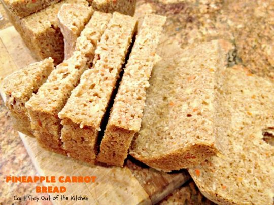 Pineapple Carrot Bread | Can't Stay Out of the Kitchen | this delicious home-baked #bread is almost like eating #CarrotCake but in bread form. It's not as sweet, but it sure is a delicious an easy bread that's made in the #breadmaker. Wonderful as a dinner bread or to serve for #breakfast. #pineapple #carrots #PineappleCarrotBread