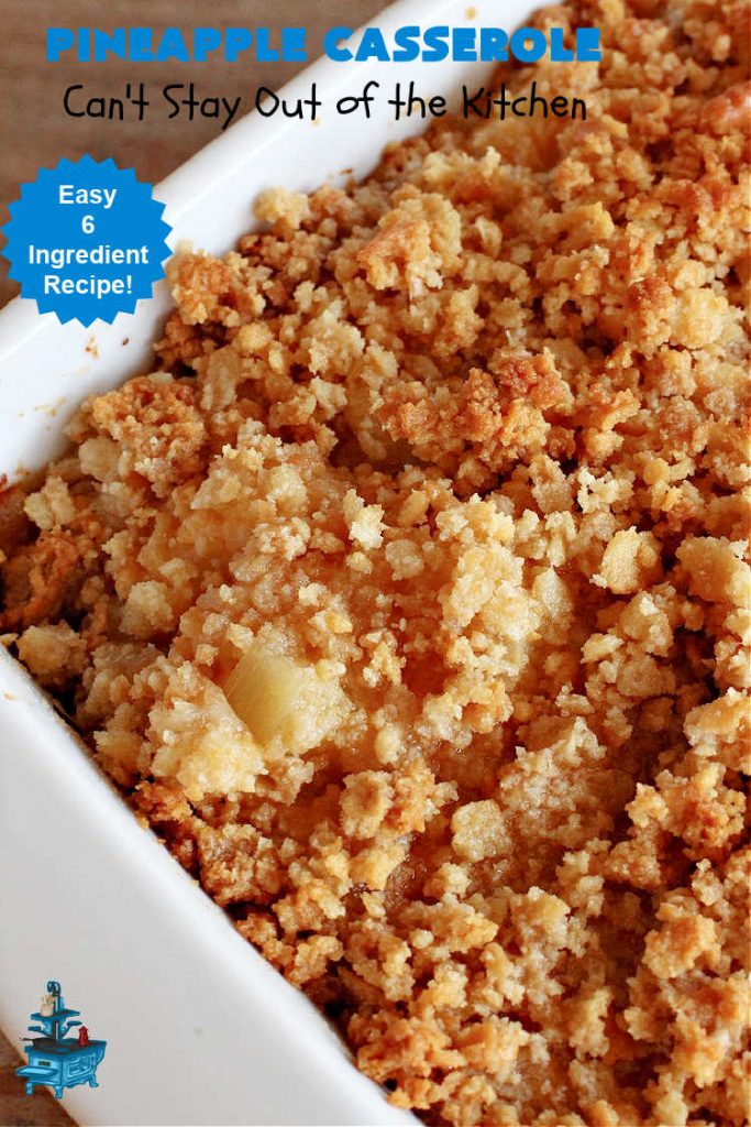 Pineapple Casserole | Can't Stay Out of the Kitchen | this spectacular deep-south #casserole is so mouthwatering it will rock your world! The combination of flavors with #pineapple #CheddarCheese & #RitzCrackers is absolutely irresistible. This is a great #casserole #SideDish for #holidays & company dinners like #Thanksgiving, #Christmas, #MothersDay, #FathersDay & special occasion dinners. Everyone loves this side dish & wants seconds! #Southern #6IngredientRecipe #BestPineappleCasserole #BestHolidaySideDish
