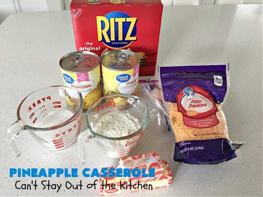 Pineapple Casserole | Can't Stay Out of the Kitchen | this spectacular deep-south #casserole is so mouthwatering it will rock your world! The combination of flavors with #pineapple #CheddarCheese & #RitzCrackers is absolutely irresistible. This is a great #casserole #SideDish for #holidays & company dinners like #Thanksgiving, #Christmas, #MothersDay, #FathersDay & special occasion dinners. Everyone loves this side dish & wants seconds! #Southern #6IngredientRecipe #BestPineappleCasserole #BestHolidaySideDish