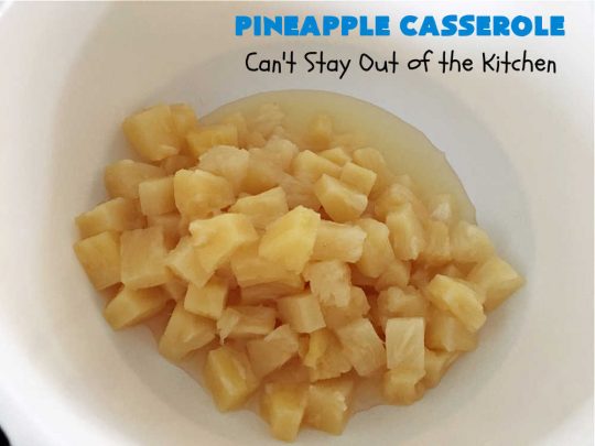 Pineapple Casserole | Can't Stay Out of the Kitchen | this spectacular deep-south #casserole is so mouthwatering it will rock your world! The combination of flavors with #pineapple #CheddarCheese & #RitzCrackers is absolutely irresistible. This is a great #casserole #SideDish for #holidays & company dinners like #Thanksgiving, #Christmas, #MothersDay, #FathersDay & special occasion dinners. Everyone loves this side dish & wants seconds! #Southern #6IngredientRecipe #BestPineappleCasserole #BestHolidaySideDish