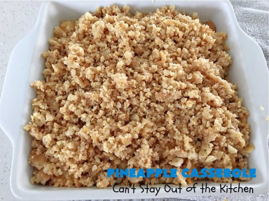 Pineapple Casserole | Can't Stay Out of the Kitchen | this spectacular deep-south #casserole is so mouthwatering it will rock your world! The combination of flavors with #pineapple #CheddarCheese & #RitzCrackers is absolutely irresistible. This is a great #casserole #SideDish for #holidays & company dinners like #Thanksgiving, #Christmas, #MothersDay, #FathersDay & special occasion dinners. Everyone loves this side dish & wants seconds! #Southern #6IngredientRecipe #BestPineappleCasserole #BestHolidaySideDish