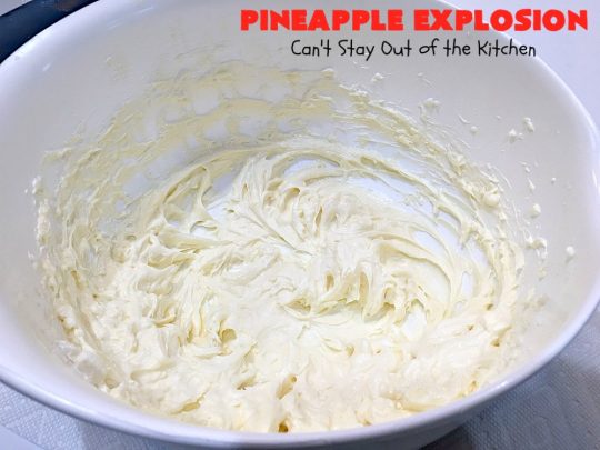 Pineapple Explosion | Can't Stay Out of the Kitchen | get quadruple the #pineapple whammy with #PineappleCakeMix & #PineapplePieFilling in the #cake & #PineappleExtract & #PineappleTidbits in the luscious #CreamCheese icing! Knock the socks off your company with this amazing #dessert! #Holiday #HolidayDessert #PineappleDessert #PineappleSheetCake #PineappleExplosion #PineappleExplosionCake
