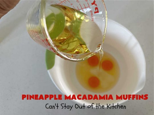 Pineapple Macadamia Muffins | Can't Stay Out of the Kitchen | these scrumptious #muffins will knock our socks off! They include crushed #pineapple, #bananas, #coconut #cinnamon & #MacadamiaNuts for the topping. They're easy to whip up, & great to make for a weekend, company or #holiday #breakfast. They freeze well if you need to make them in advance. #PineappleMacadamiaMuffins