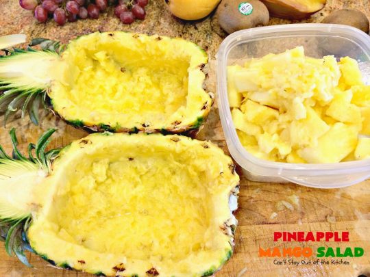Pineapple Mango Salad | Can't Stay Out of the Kitchen | this is the perfect #salad for summer #holidays like the #FourthofJuly. The tropical flavors are heavenly. #pineapple #kiwi #strawberries #glutenfree #vegan