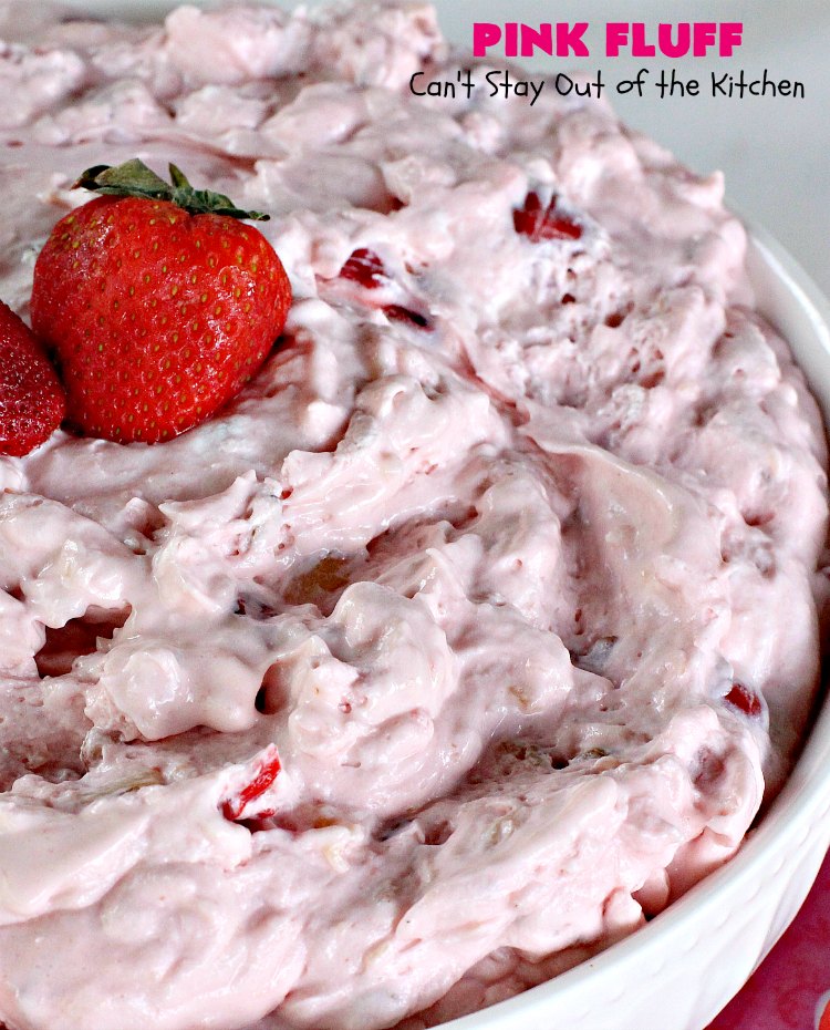 Pink Fluff | Can't Stay Out of the Kitchen | the most divine #fruit #salad ever! It's almost like eating #dessert. This is also incredibly easy to make since it uses only 5 ingredients. #pineapple #cherrypiefilling #glutenfree