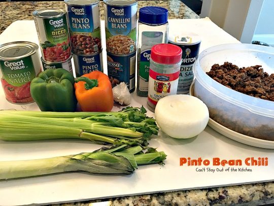 Pinto Bean Chili | Can't Stay Out of the Kitchen | fabulous hot & spicy #chili with 2 kinds of #beans & lots of veggies. #beef #glutenfree #cleaneating