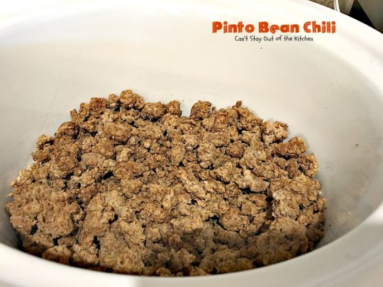 Pinto Bean Chili | Can't Stay Out of the Kitchen | fabulous hot & spicy #chili with 2 kinds of #beans & lots of veggies. #beef #glutenfree #cleaneating