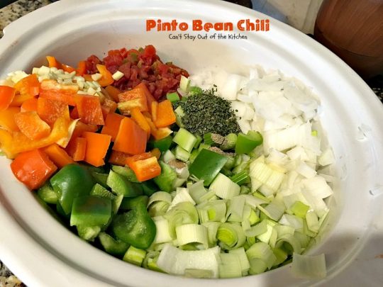 Pinto Bean Chili | Can't Stay Out of the Kitchen | fabulous hot & spicy #chili with 2 kinds of #beans & lots of veggies. #beef #glutenfree #cleaneating