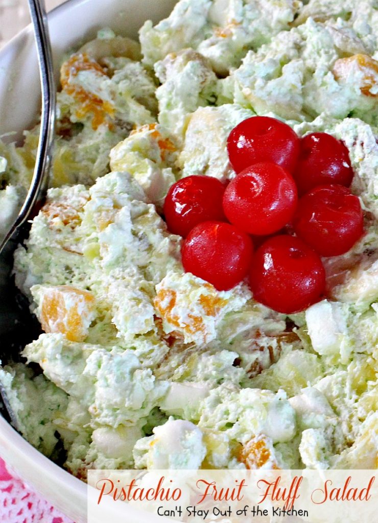 Pistachio Fruit Fluff Salad | Can't Stay Out of the Kitchen | Such a quick, easy and refreshing #fruitsalad for summer barbecues and #holidays. #fruit #salad