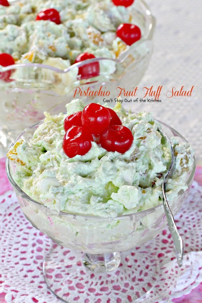 Pistachio Fruit Fluff Salad | Can't Stay Out of the Kitchen | Such a quick, easy and refreshing #fruitsalad for summer barbecues and #holidays. #fruit #salad