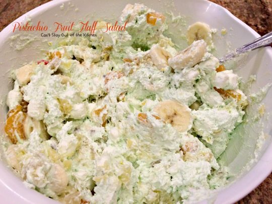 Pistachio Fruit Fluff Salad | Can't Stay Out of the Kitchen | Such a quick, easy and refreshing #fruitsalad for summer barbecues and #holidays. #fruit #salad