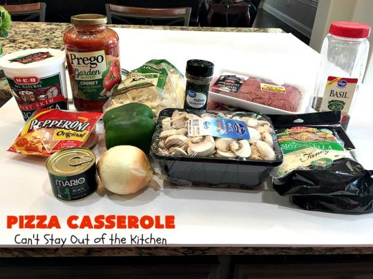Ten Layer Pizza Casserole | Can't Stay Out of the Kitchen | This fantastic #casserole tastes like eating #pizza or #lasagna. It's filled with #GroundBeef, #noodles, #pepperoni #RicottaCheese, #Mozzarella Cheese & amped up #SpaghettiSauce. Our company raved over this #Italian #MainDish. #PizzaCasserole #TenLayerPizzaCasserole