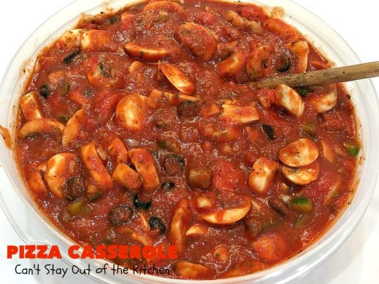 Ten Layer Pizza Casserole | Can't Stay Out of the Kitchen | This fantastic #casserole tastes like eating #pizza or #lasagna. It's filled with #GroundBeef, #noodles, #pepperoni #RicottaCheese, #Mozzarella Cheese & amped up #SpaghettiSauce. Our company raved over this #Italian #MainDish. #PizzaCasserole #TenLayerPizzaCasserole