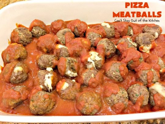 Pizza Meatballs | Can't Stay Out of the Kitchen | this delightful 30-minute #meatballs recipe is perfect for weeknights when you're short on time. It's kid-friendly & delicious comfort food. #pizza #beef #cheese #pasta