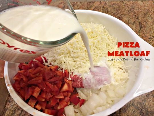 Pizza Meatloaf | Can't Stay Out of the Kitchen | this jazzed up #meatloaf is spectacular & a family favorite. It's got an #Italian flare by adding #mozzallacheese & #spaghettisauce. It tastes like #pizza but in meatloaf form. Terrific weeknight dinner. #beef