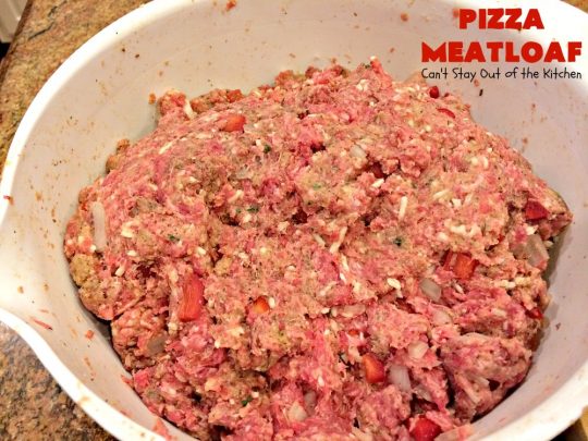 Pizza Meatloaf | Can't Stay Out of the Kitchen | this jazzed up #meatloaf is spectacular & a family favorite. It's got an #Italian flare by adding #mozzallacheese & #spaghettisauce. It tastes like #pizza but in meatloaf form. Terrific weeknight dinner. #beef