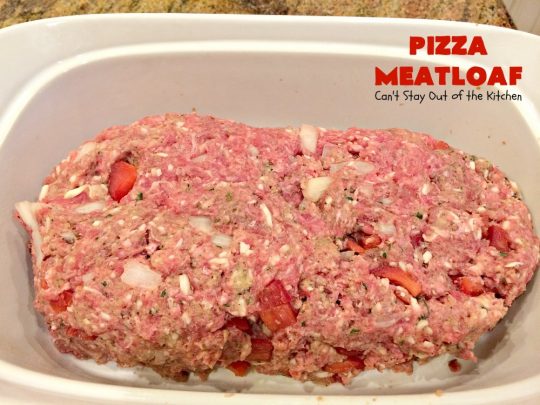 Pizza Meatloaf | Can't Stay Out of the Kitchen | this jazzed up #meatloaf is spectacular & a family favorite. It's got an #Italian flare by adding #mozzallacheese & #spaghettisauce. It tastes like #pizza but in meatloaf form. Terrific weeknight dinner. #beef