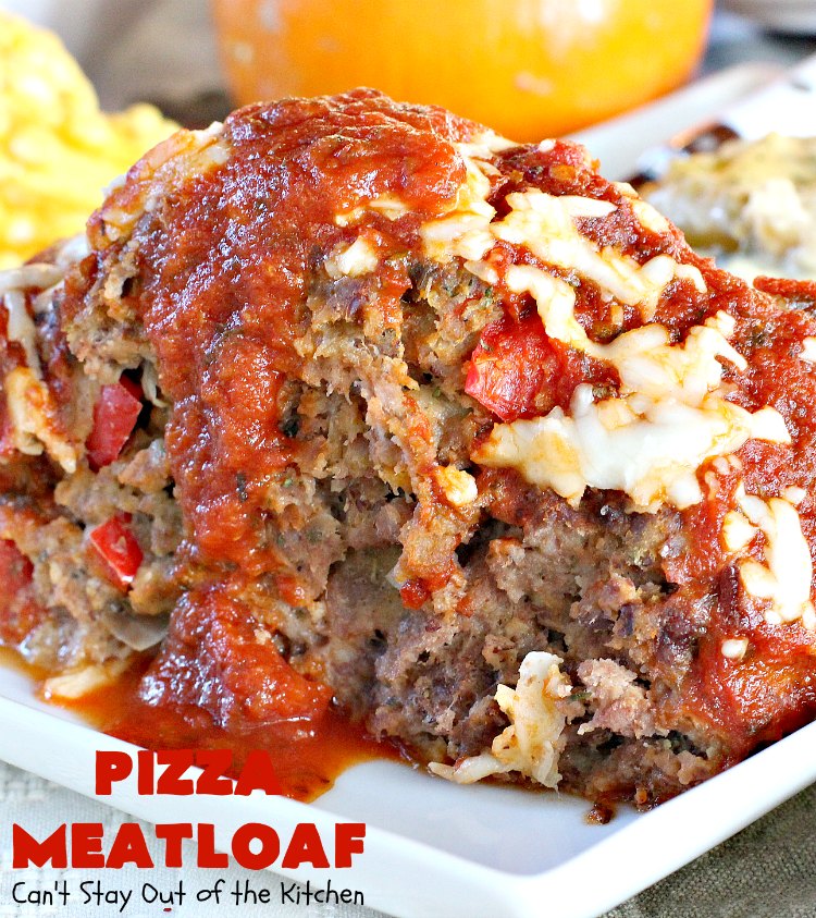 Pizza Meatloaf | Can't Stay Out of the Kitchen | this jazzed up #meatloaf is spectacular & a family favorite. It's got an #Italian flare by adding #mozzallacheese & #spaghettisauce. It tastes like #pizza but in meatloaf form. Terrific weeknight dinner. #beef