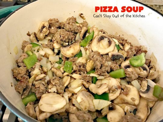 Pizza Soup | Can't Stay Out of the Kitchen | this easy 30-minute #soup is like eating your favorite #pepperoni or Italian #sausage #pizza but in soup form! It's absolutely terrific. #glutenfree