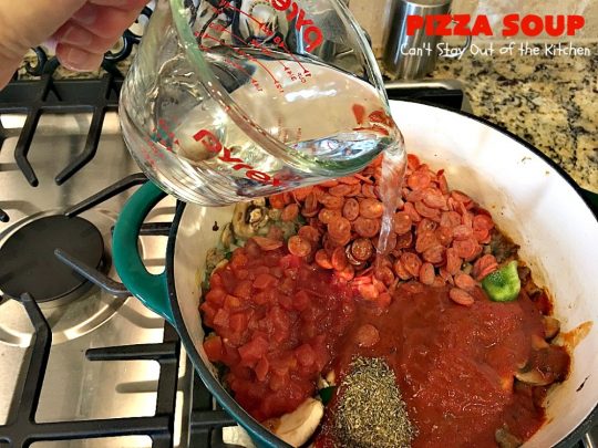 Pizza Soup | Can't Stay Out of the Kitchen | this easy 30-minute #soup is like eating your favorite #pepperoni or Italian #sausage #pizza but in soup form! It's absolutely terrific. #glutenfree