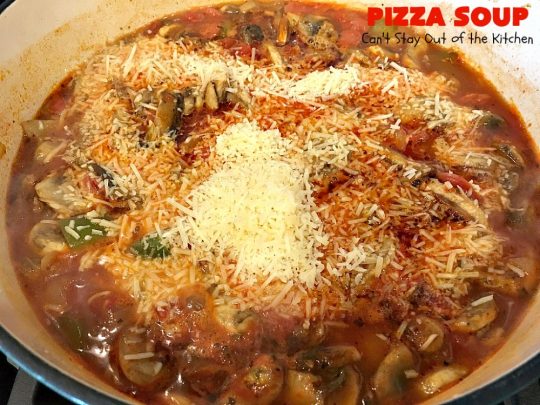 Pizza Soup | Can't Stay Out of the Kitchen | this easy 30-minute #soup is like eating your favorite #pepperoni or Italian #sausage #pizza but in soup form! It's absolutely terrific. #glutenfree
