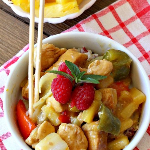 Polynesian Chicken | Can't Stay Out of the Kitchen | this quick & easy 30-minute entree is perfect for weeknight dinners when you're short on time. It's got amazing #Polynesian flavors with #pineapple & a #Caribbean sauce added to the ingredients. #GlutenFree #chicken #PolynesianChicken #30MinuteMeal