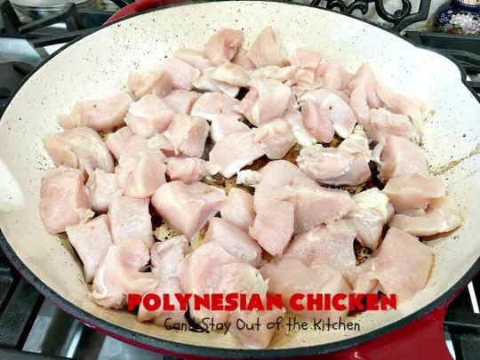 Polynesian Chicken | Can't Stay Out of the Kitchen | this quick & easy 30-minute entree is perfect for weeknight dinners when you're short on time. It's got amazing #Polynesian flavors with #pineapple & a #Caribbean sauce added to the ingredients. #GlutenFree #chicken #PolynesianChicken #30MinuteMeal