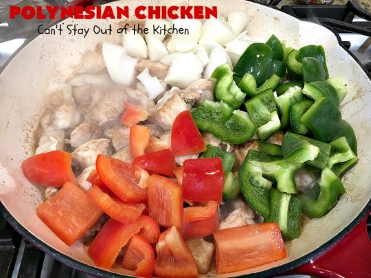 Polynesian Chicken | Can't Stay Out of the Kitchen | this quick & easy 30-minute entree is perfect for weeknight dinners when you're short on time. It's got amazing #Polynesian flavors with #pineapple & a #Caribbean sauce added to the ingredients. #GlutenFree #chicken #PolynesianChicken #30MinuteMeal