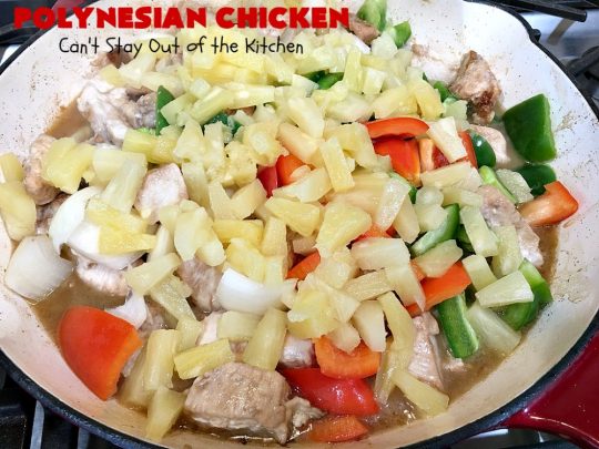 Polynesian Chicken | Can't Stay Out of the Kitchen | this quick & easy 30-minute entree is perfect for weeknight dinners when you're short on time. It's got amazing #Polynesian flavors with #pineapple & a #Caribbean sauce added to the ingredients. #GlutenFree #chicken #PolynesianChicken #30MinuteMeal