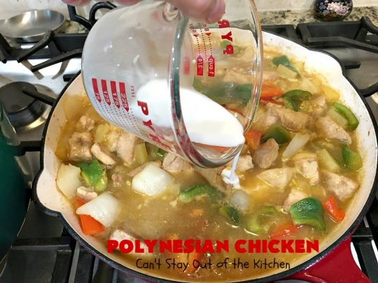 Polynesian Chicken | Can't Stay Out of the Kitchen | this quick & easy 30-minute entree is perfect for weeknight dinners when you're short on time. It's got amazing #Polynesian flavors with #pineapple & a #Caribbean sauce added to the ingredients. #GlutenFree #chicken #PolynesianChicken #30MinuteMeal