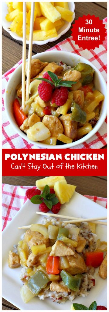 Polynesian Chicken | Can't Stay Out of the Kitchen | this quick & easy 30-minute entree is perfect for weeknight dinners when you're short on time. It's got amazing #Polynesian flavors with #pineapple & a #Caribbean sauce added to the ingredients. #GlutenFree #chicken #PolynesianChicken #30MinuteMeal