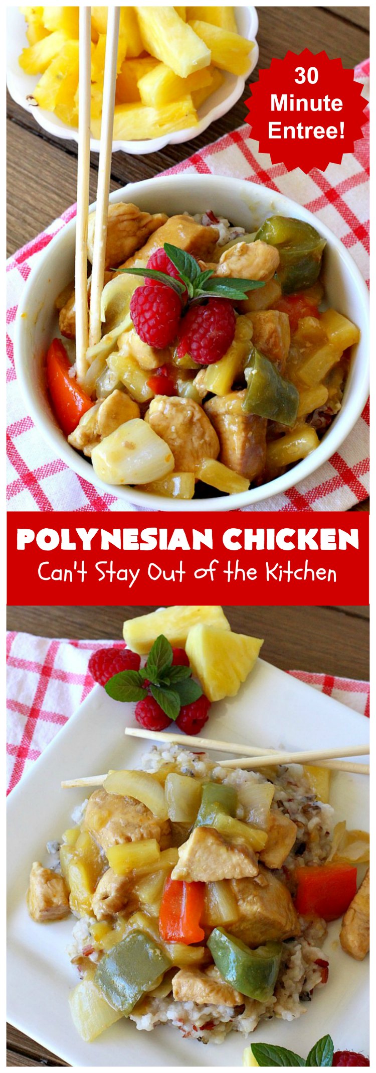 Polynesian Chicken | Can't Stay Out of the Kitchen | this quick & easy 30-minute entree is perfect for weeknight dinners when you're short on time. It's got amazing #Polynesian flavors with #pineapple & a #Caribbean sauce added to the ingredients. #GlutenFree #chicken #PolynesianChicken #30MinuteMeal