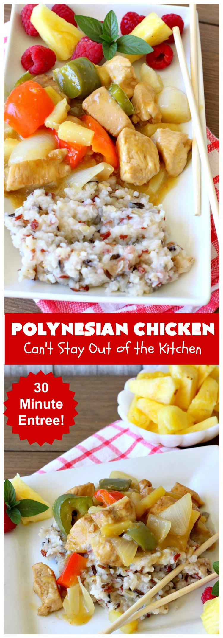 Polynesian Chicken | Can't Stay Out of the Kitchen | this quick & easy 30-minute entree is perfect for weeknight dinners when you're short on time. It's got amazing #Polynesian flavors with #pineapple & a #Caribbean sauce added to the ingredients. #GlutenFree #chicken #PolynesianChicken #30MinuteMeal