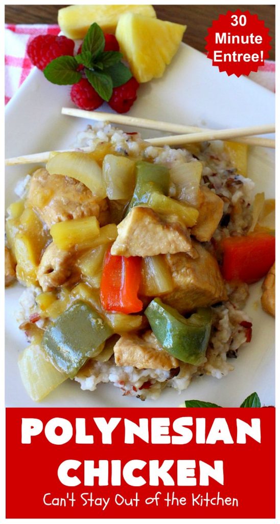 Polynesian Chicken | Can't Stay Out of the Kitchen | this quick & easy 30-minute entree is perfect for weeknight dinners when you're short on time. It's got amazing #Polynesian flavors with #pineapple & a #Caribbean sauce added to the ingredients. #GlutenFree #chicken #PolynesianChicken #30MinuteMeal