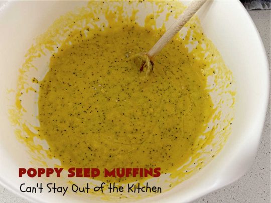 Poppy Seed Muffins | Can't Stay Out of the Kitchen | these delightful #muffins explode with flavor by using #AlmondExtract, #VanillaExtract, #ButterFlavoring & #PoppySeeds. Every bite will cure your sweet tooth cravings! Great for a weekend, company or #holiday #breakfast, #tailgating parties, backyard barbecues, or family picnics. These muffins travel & freeze well. #PoppySeedMuffins