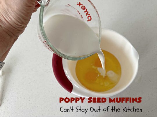Poppy Seed Muffins | Can't Stay Out of the Kitchen | these delightful #muffins explode with flavor by using #AlmondExtract, #VanillaExtract, #ButterFlavoring & #PoppySeeds. Every bite will cure your sweet tooth cravings! Great for a weekend, company or #holiday #breakfast, #tailgating parties, backyard barbecues, or family picnics. These muffins travel & freeze well. #PoppySeedMuffins