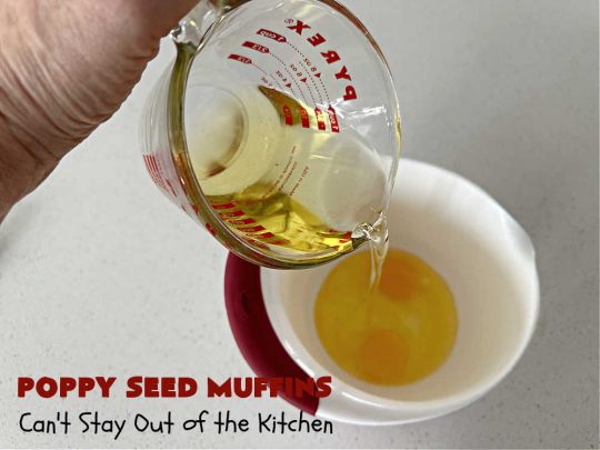 Poppy Seed Muffins | Can't Stay Out of the Kitchen | these delightful #muffins explode with flavor by using #AlmondExtract, #VanillaExtract, #ButterFlavoring & #PoppySeeds. Every bite will cure your sweet tooth cravings! Great for a weekend, company or #holiday #breakfast, #tailgating parties, backyard barbecues, or family picnics. These muffins travel & freeze well. #PoppySeedMuffins