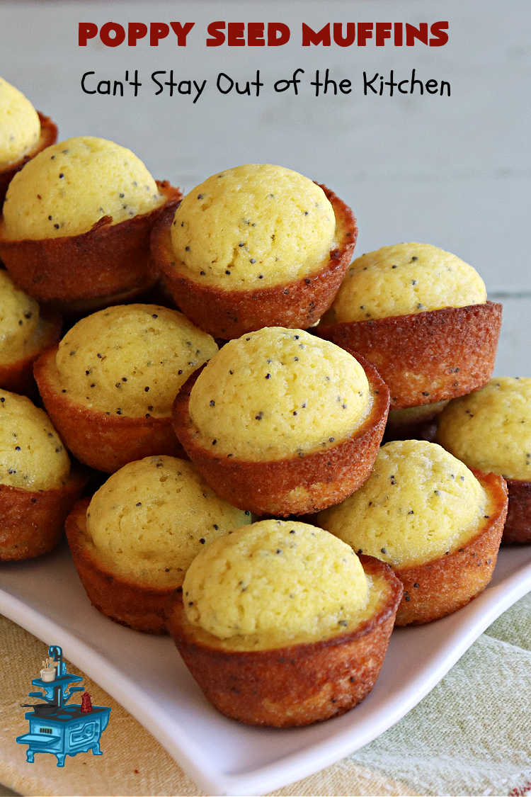 Poppy Seed Muffins | Can't Stay Out of the Kitchen | these delightful #muffins explode with flavor by using #AlmondExtract, #VanillaExtract, #ButterFlavoring & #PoppySeeds. Every bite will cure your sweet tooth cravings! Great for a weekend, company or #holiday #breakfast, #tailgating parties, backyard barbecues, or family picnics. These muffins travel & freeze well. #PoppySeedMuffins