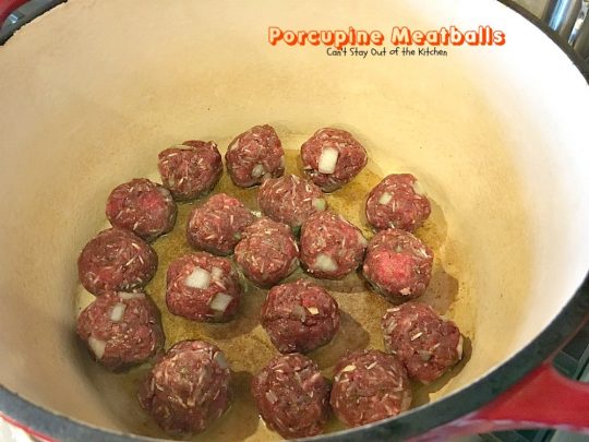 Porcupine Meatballs | Can't Stay Out of the Kitchen | these delicious #meatballs are smothered in a tasty #spaghettisauce. Made with #rice so they're #glutenfree. #beef #groundbeef