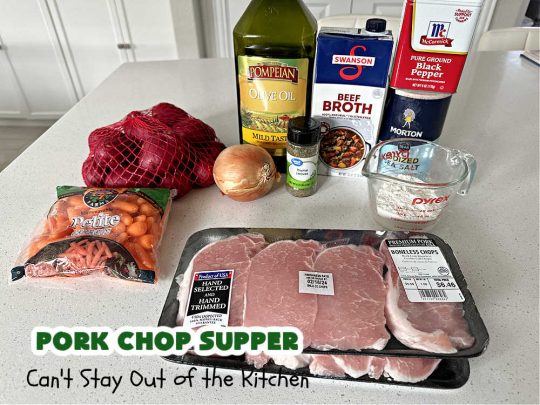 Pork Chop Supper | Can't Stay Out of the Kitchen | this is a fantastic #OneDishMeal #recipe where everything cooks together in the same skillet. #RedPotatoes, #carrots & #SmotheredPorkChops come together in a deliciously seasoned #SkilletDinner that's quick & easy. This meal-in-one can be prepared in under an hour making it a great option for busy week-night suppers. #PorkChopSupper