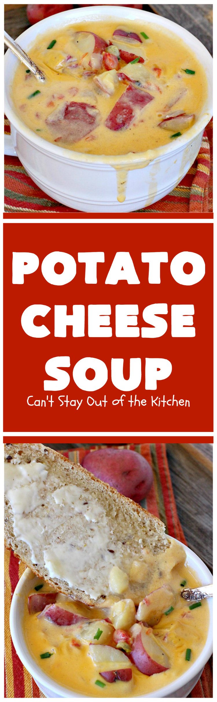 Potato Cheese Soup | Can't Stay Out of the Kitchen | this amazing #soup will soon become a favorite! Uses diced #tomatoes with green #chilies & #velveeta. Quick & easy, too. #glutenfree