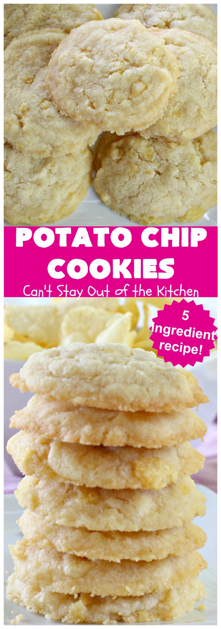 Potato Chip Cookies | Can't Stay Out of the Kitchen | these amazing 5-ingredient #cookies are divine! We make them every year at #Christmas time and everyone loves them. All are amazed that they have #PotatoChips in the batter! Mouthwatering & so delicious. #holiday #HolidayBaking #HolidayDessert #ChristmasCookieExchange #dessert #PotatoChipCookies