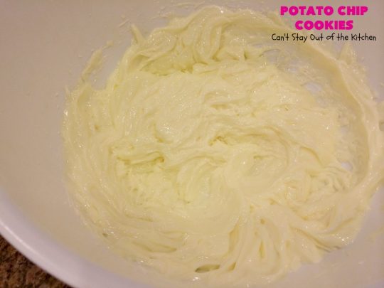 Potato Chip Cookies | Can't Stay Out of the Kitchen | these amazing 5-ingredient #cookies are divine! We make them every year at #Christmas time and everyone loves them. All are amazed that they have #PotatoChips in the batter! Mouthwatering & so delicious. #holiday #HolidayBaking #HolidayDessert #ChristmasCookieExchange #dessert #PotatoChipCookies