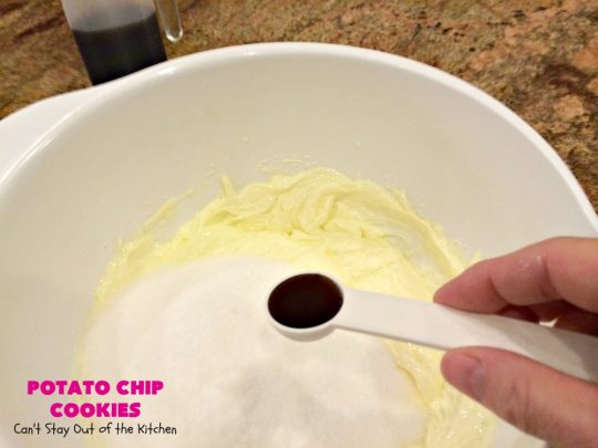 Potato Chip Cookies | Can't Stay Out of the Kitchen | these amazing 5-ingredient #cookies are divine! We make them every year at #Christmas time and everyone loves them. All are amazed that they have #PotatoChips in the batter! Mouthwatering & so delicious. #holiday #HolidayBaking #HolidayDessert #ChristmasCookieExchange #dessert #PotatoChipCookies