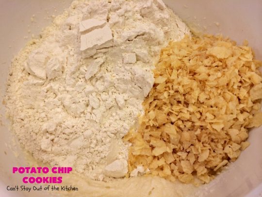 Potato Chip Cookies | Can't Stay Out of the Kitchen | these amazing 5-ingredient #cookies are divine! We make them every year at #Christmas time and everyone loves them. All are amazed that they have #PotatoChips in the batter! Mouthwatering & so delicious. #holiday #HolidayBaking #HolidayDessert #ChristmasCookieExchange #dessert #PotatoChipCookies